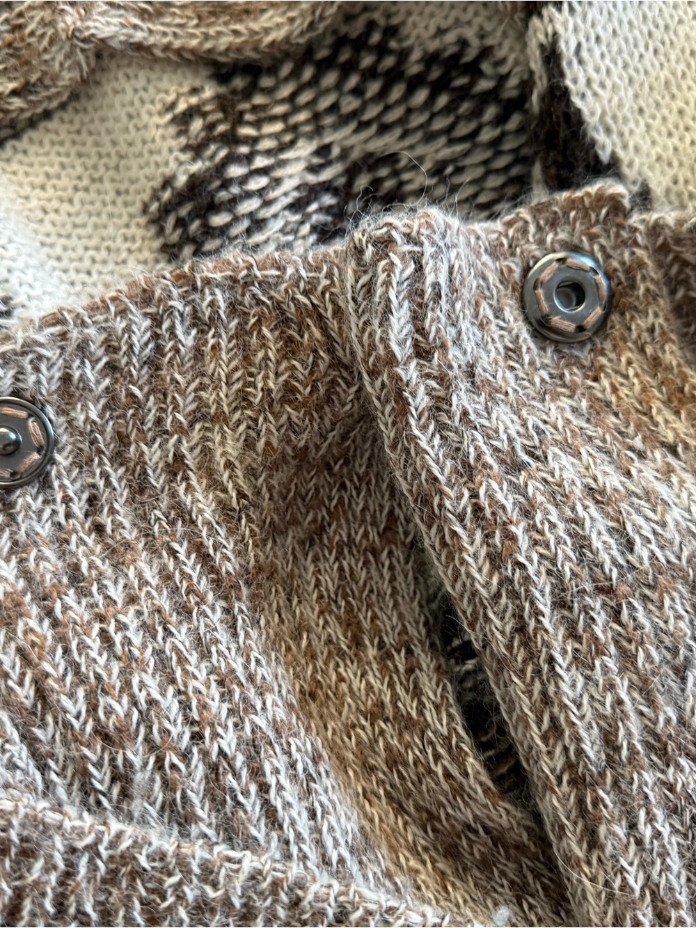 Isabel Marant Etoile Brown Cream Alpaca-Pattern Alpaca and Wool Cardigan Large - Picture 11 of 16